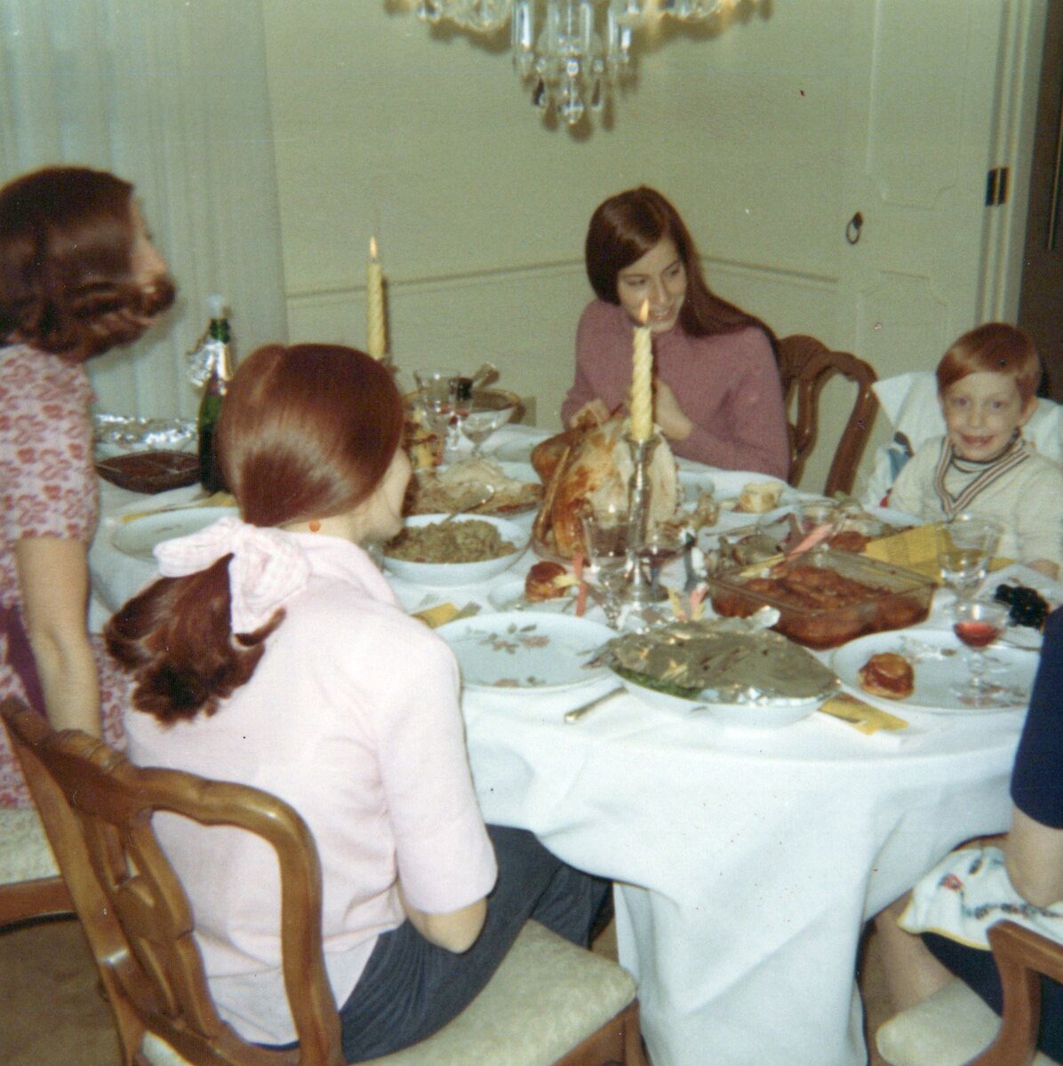 A candid scan of a family Thanksgiving table in the 1970s